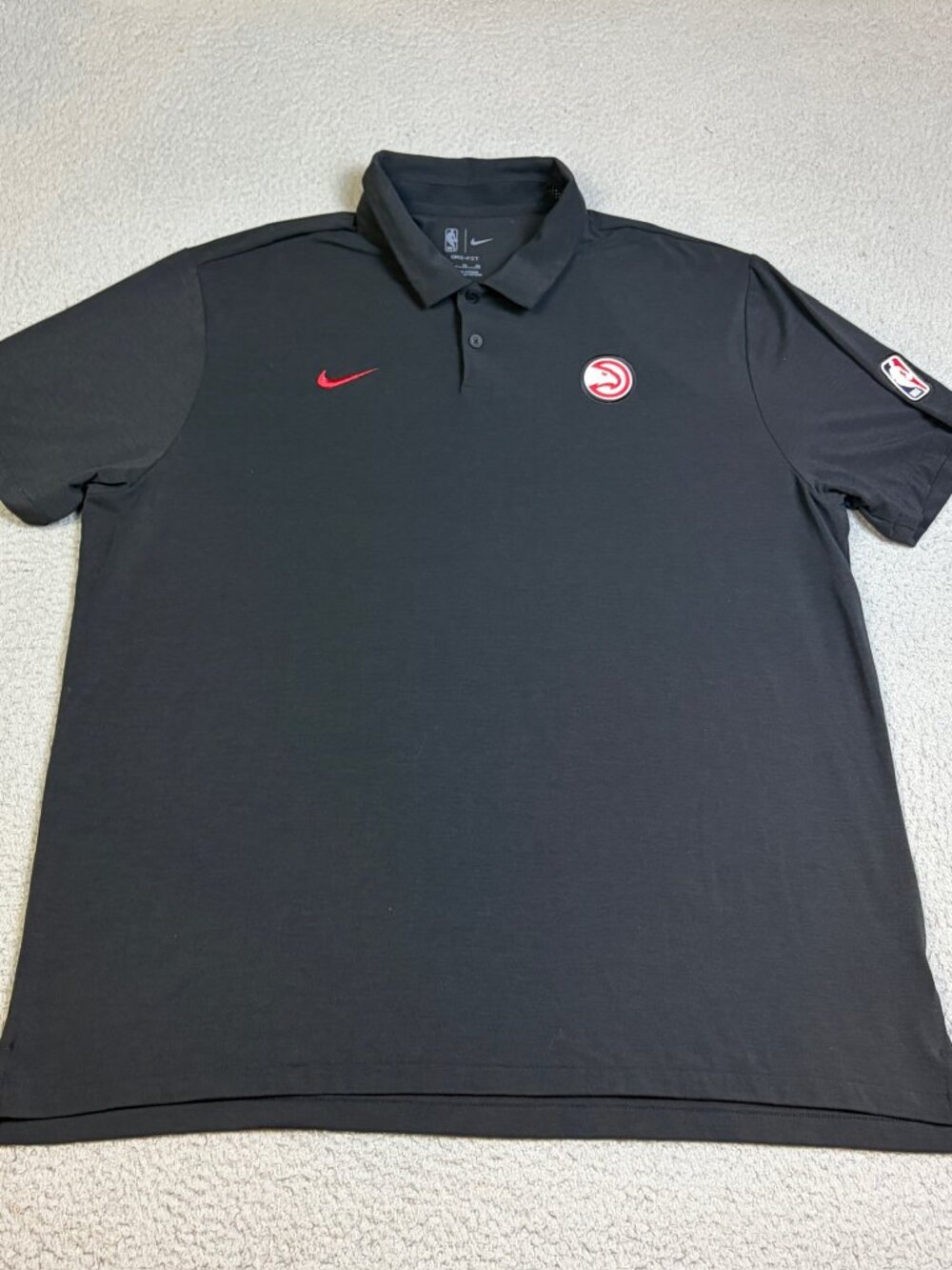 Atlanta Hawks Nike Polo Mens XL Black Embroidered Logo Patches NBA Basketball